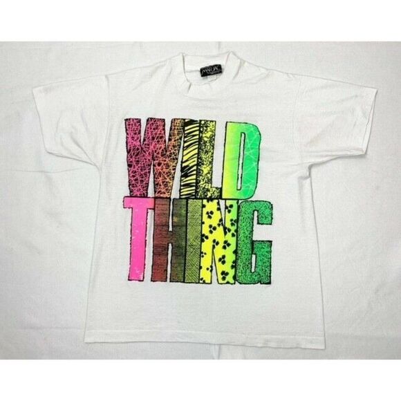 Vintage 90s Wild Thing T-Shirt White One Size Puffy Print Hip Hop Single Stitch - Picture 1 of 9